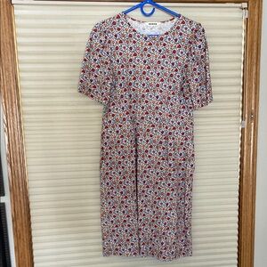 Boden Red Midi Sheath Dress with Puff Sleeves for Casual Work